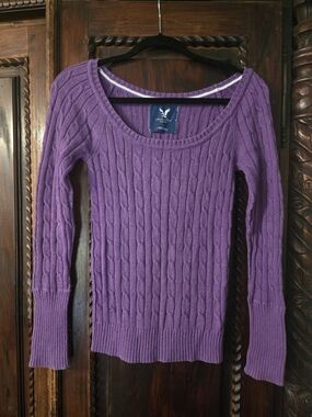 American Eagle Outfitters Purple Cable Scoop Neck Sweater